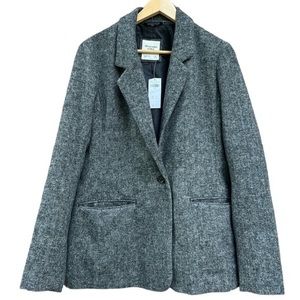 Abercrombie & Fitch Womens Wool Blend Blazer Coat Grey Black Herringbone L